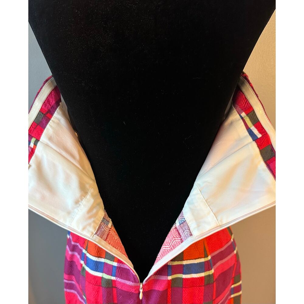 Women's Banana Republic Red Pink Plaid Strapless A-Line Dress Size 6 - Picture 7 of 11